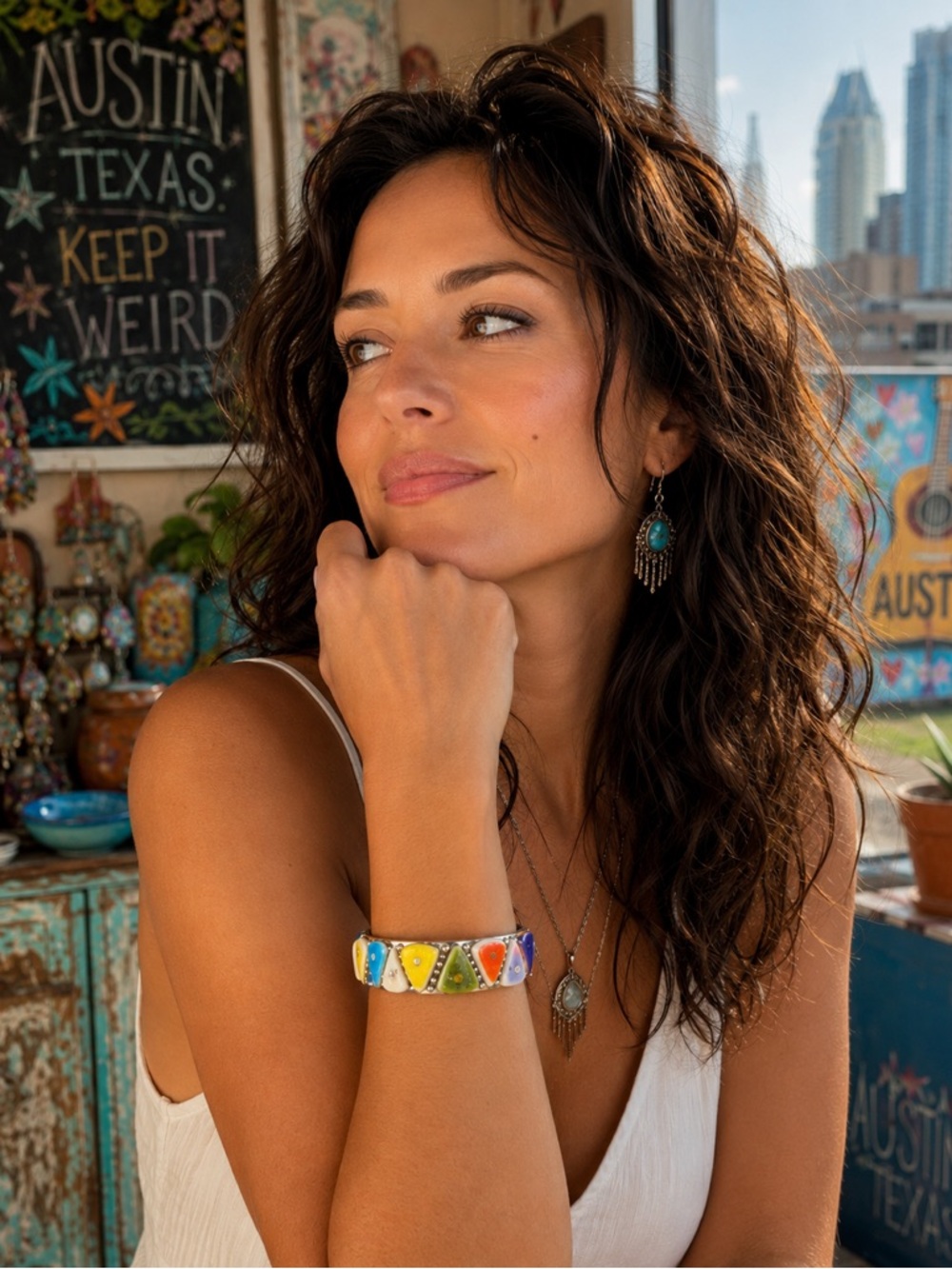 Handmade Austin, Texas Mosaic Bangle Bracelet | Wearable Art